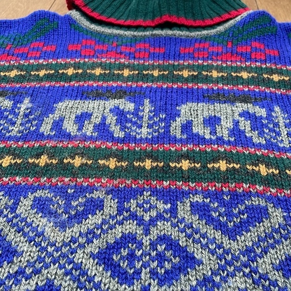 EDDIE BAUER Womens Sweater L Nordic Moose 100% Wool Turtleneck 1992 Vintage - Picture 4 of 8